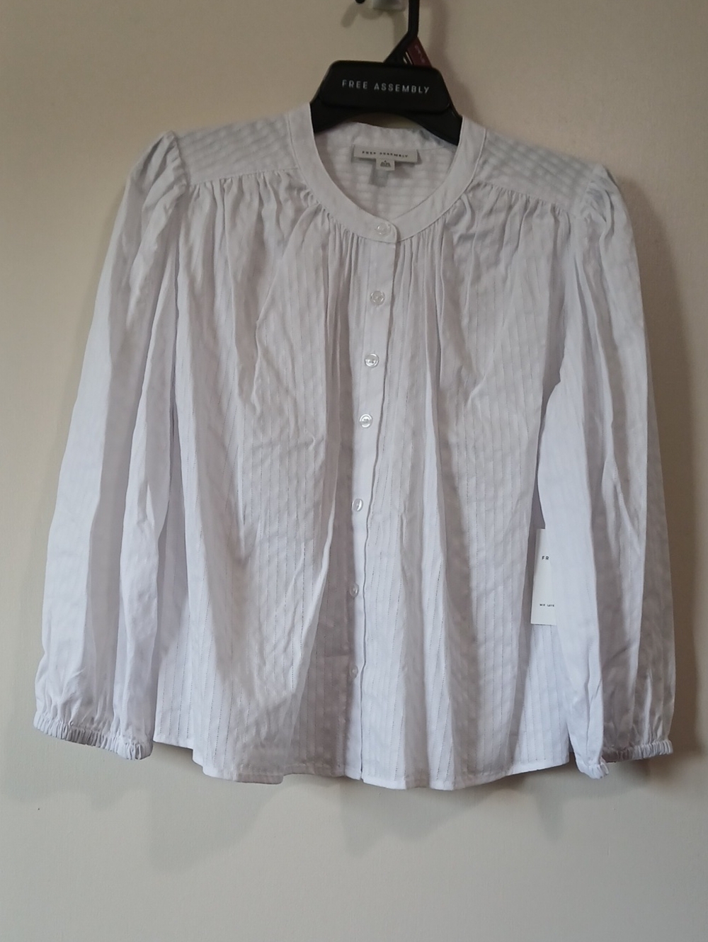 Free Assembly Women's S Shirred Cotton Button Down Blouse